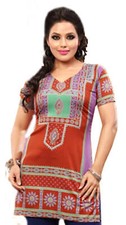 Indian Style Printed Kurtis for Women Short Crepe Kurti V-Neck, Short Sleeves Tu