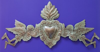 Rustic Mexican tin sacred heart day of the dead angels wall hanging Mexico