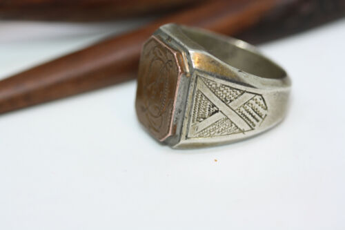 Viktorianischer Vintage silberfarben Metall Messing Top Siegel Initialen LO Ring Gr. 9,5 - Bild 3 von 12