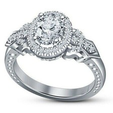 2.50Ct Oval Cut Simulated Diamond Halo Engagement Ring 14K White Gold Size 6.5
