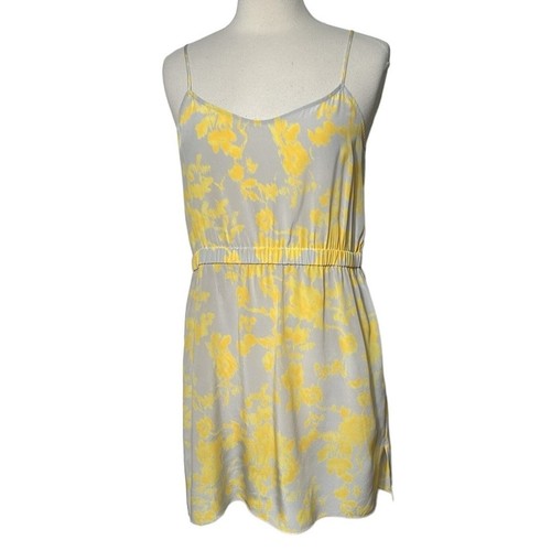 Aaron Ashe Strappy Silk Floral Mini Dress Grey Yellow SZ L eBay