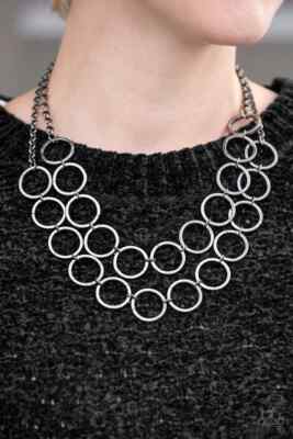 Paparazzi ''BLING The Alarm'' Layered Bold Gunmetal Hoop Necklace