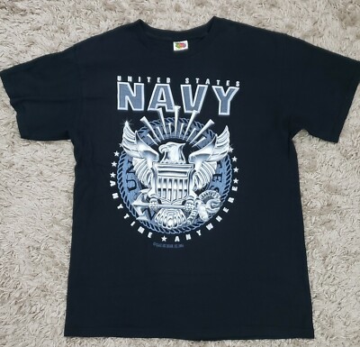 2004 United States Navy Eagle Graphic Anytime Anywhere Mens Crew Neck T-Shirt L 