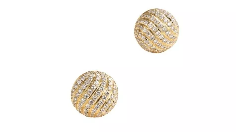 Petite paire de boucles d'oreilles dôme pavé strass or 18 carats Christian Dior femme