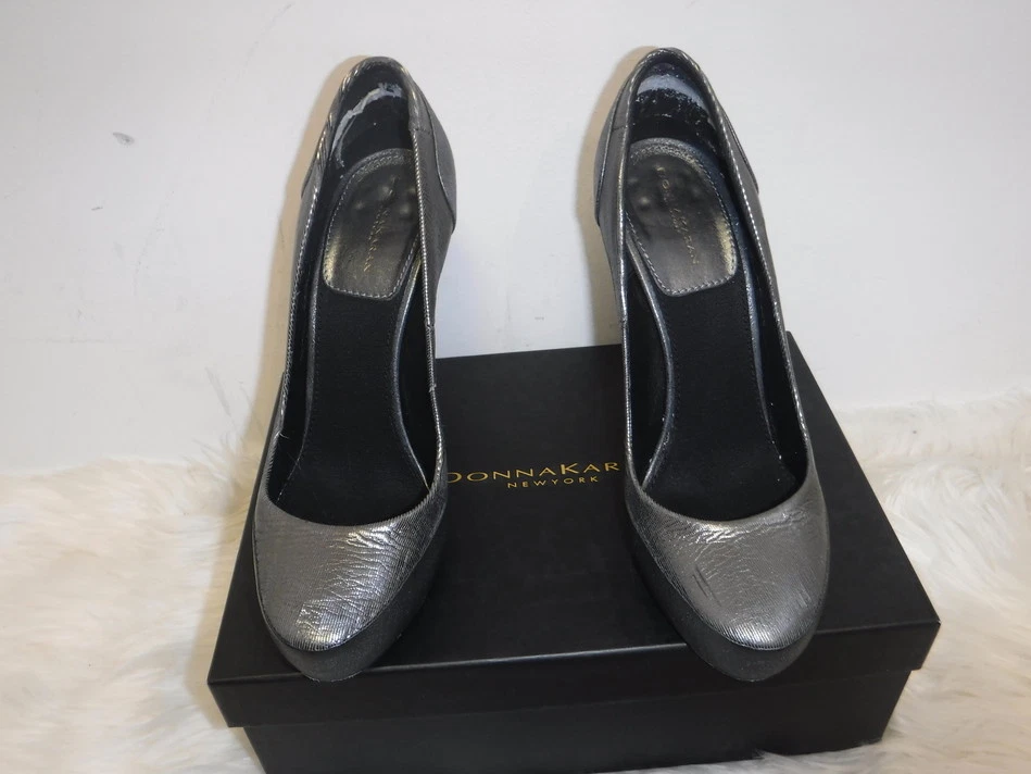 DONNA KARAN СЕРЕБРЯНЫЙ КОЖАНЫЙ ПЛАТФОРМЕ ТУФЛИ НА ШПИЛЬКЕ SZ 37 7 $530 - Изображение 2 из 4