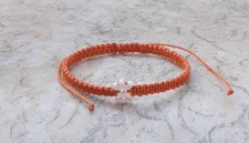 Wax Cord & Czech Seed Bead Macrame Bracelet Flower Design Orange White.