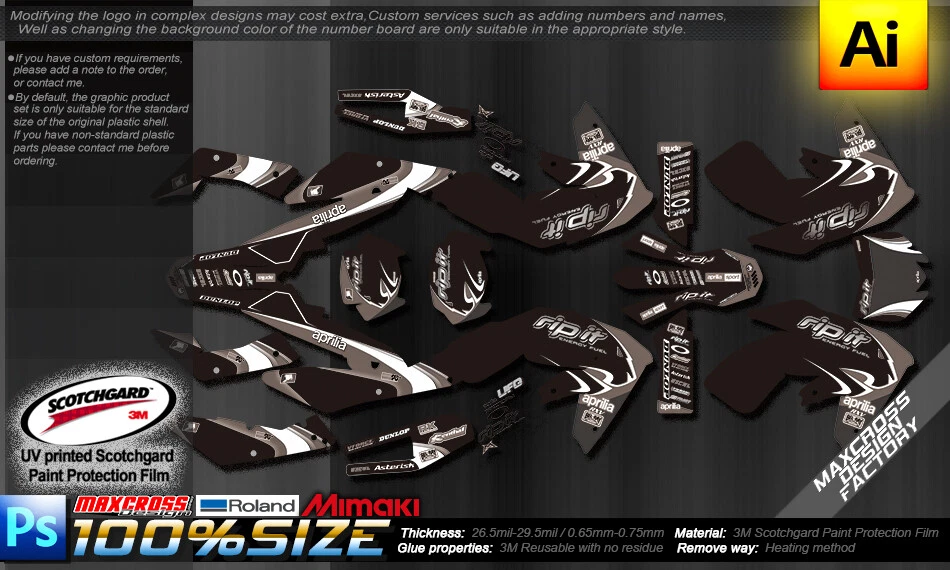 Kit gráfico diseño Maxcross calcomanía completa PARA Aprilia 2006-2011 SXV RXV 450 550 Foto 2 de 3