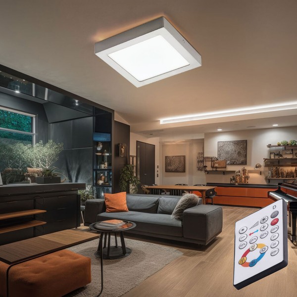 Deckenlampe Deckenleuchte Wohnzimmerlampe Silber Fernbedienung Dimmer Cct Led-image