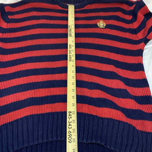Vintage Polo Ralph Lauren Mens Size LG Red Blue Striped Cable Knit Sweater Crest - Picture 12 of 15