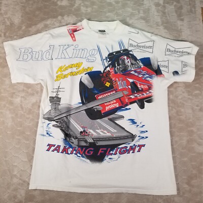 VTG NHRA Kenny Bernstein Bud King Aircraft Carrier AOP Shirt Sz XL 1997 WORN