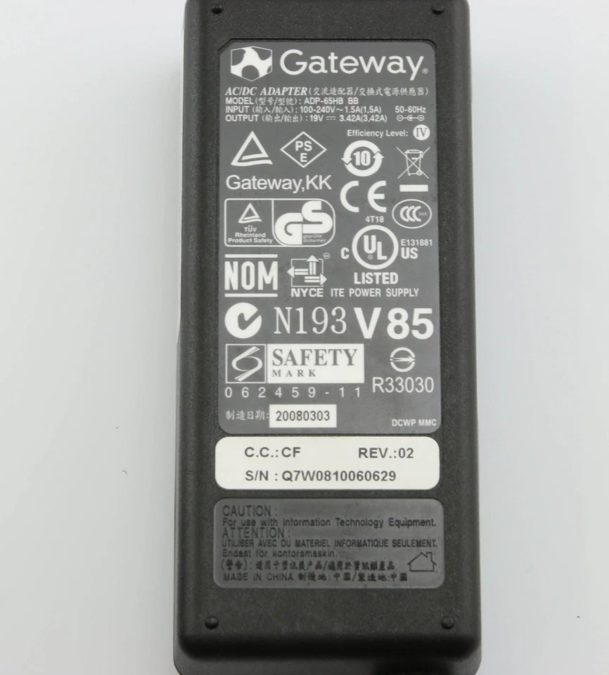 LC.ADT00.032 Gateway AC Adapter 19V 3.42A 65W For M 1615 6317 102458 4525 - Image 2 of 4