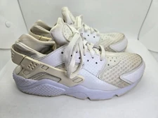 Nike Air Huarache Shoes Men's 8.5 Triple White Leather Athletic Running Sneakers