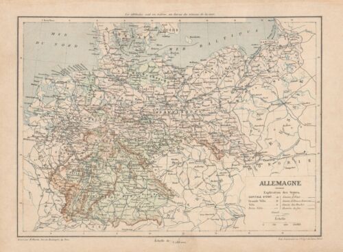 C9089 Allemagne - Germany - Cartina geografica antica - 1892 antique map - Foto 1 di 1