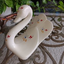Vintage Ceramic Hobbyist SWAN Towel Holder Kitsch Geese w/Bows