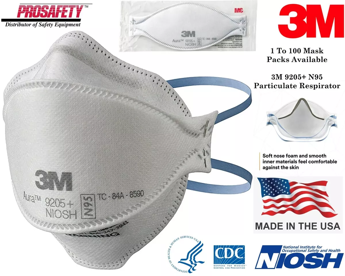  3M Aura Particulate Respirator 9205+ N95, Lightweight, Three  Panel Designed Respirator Helps Provide Comfortable And Convenient  Respiratory Protection, 3-Pack : Tools & Home Improvement