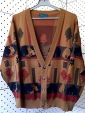 Vintage JOCKEY Knitted Wool Brown Men's Cardigan Buttons Pattern Size L-52