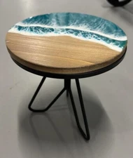 Ocean Blue Resin River Epoxy Coffee Table Top Handmade Wooden Art Decor