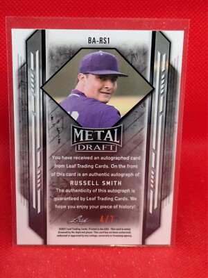 2021 Leaf Metal Draft Baseball Auto Russell Smith #BA-RS1 ORANGE 