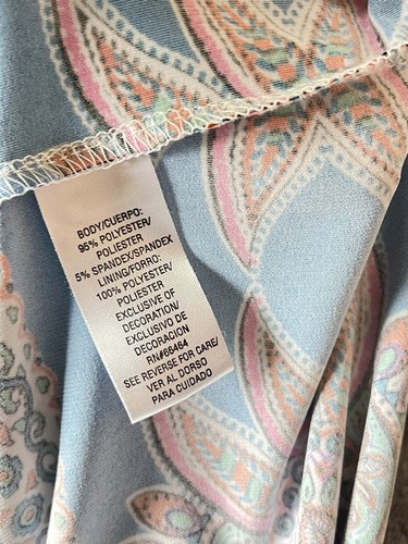 Sandra Darren Dress 10 Split V Paisley L Blue Orange Retro 70s Vibe Floral 4758 - Picture 7 of 14