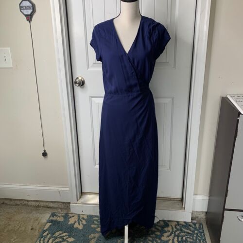 L Space Goa Dress Navy Blue Wrap Maxi Short Sleeve Casual Size Large vacation