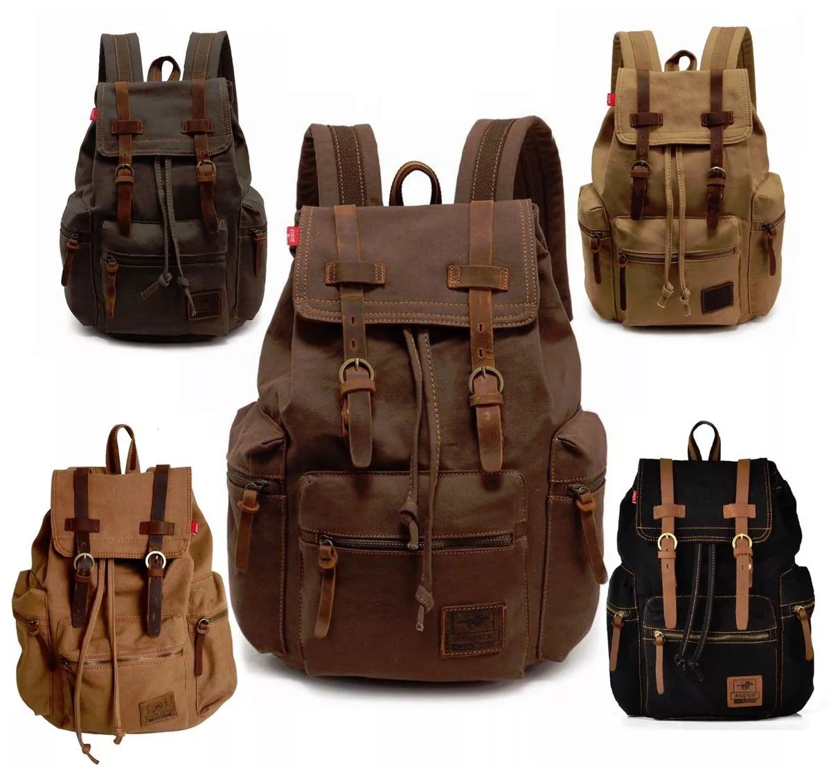 Men Travel Canvas Leather Backpack Sports Rucksack Satchel School