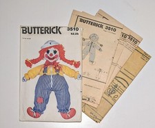 Butterick 3510 Vintage Sewing Pattern Clown Learning Doll Buckles Ties NEW UNCUT