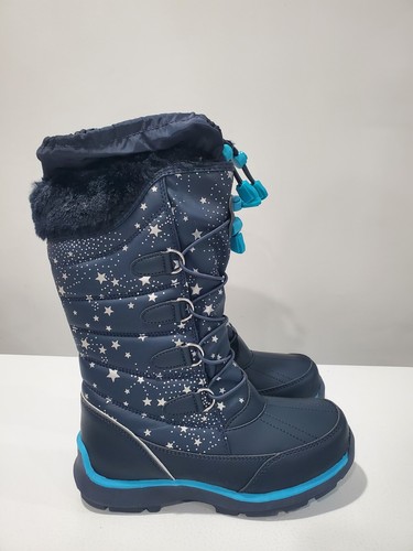 Stivali da neve invernali nuovi Lands End ragazza blu navy stella pelliccia sintetica fiocco di neve taglia 3 - Foto 6 di 9