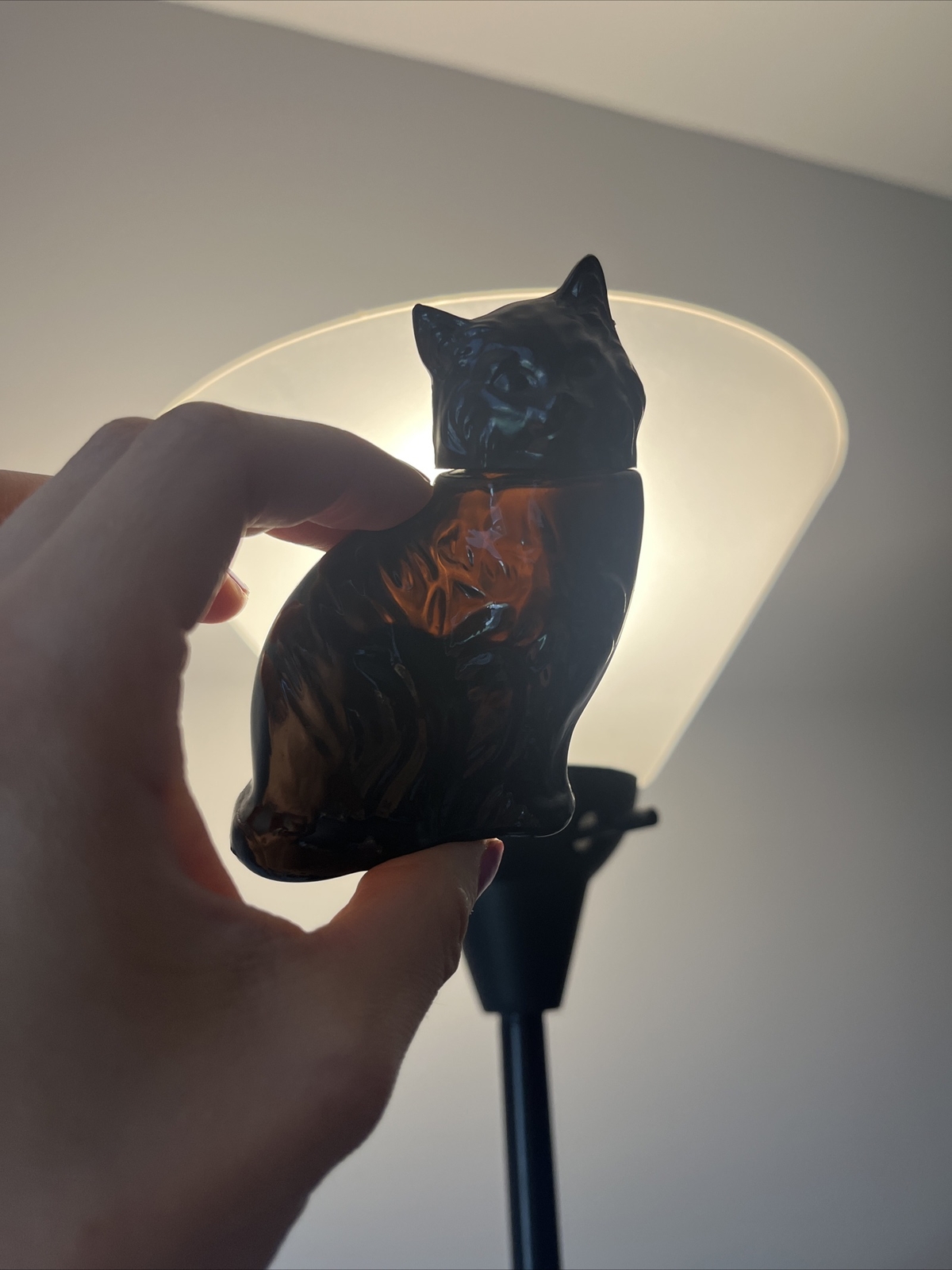 Vintage Glass Sitting Cat Avon Black Glass Perfume Cologne Bottle Partially Full