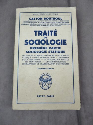 TRAITE DE SOCIOLOGIE. Par G. Bouthoul. 1959. - Zdjęcie 1 z 4