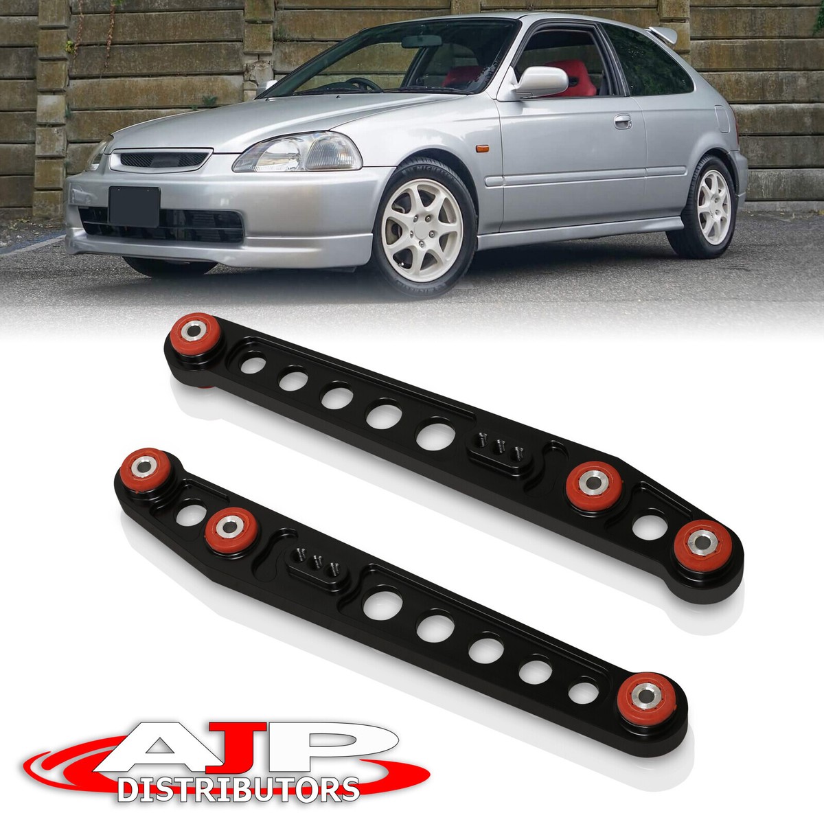 JDM Sport Honda Civic 1996-2000 Rear Lower Control Arms Polished with Red Bushings