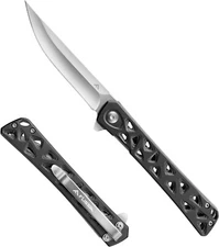 FLISSA Folding Knife 4.5"Folding Pocket Knife Hollow-out Design Handle Aluminum