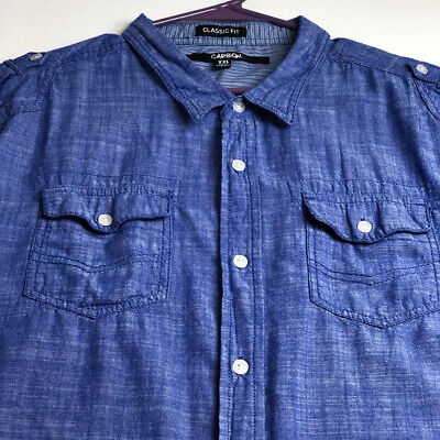Carbon Men’s Short Sleeve Button Up Shirt XXL 2XL Blue Two Pockets ...