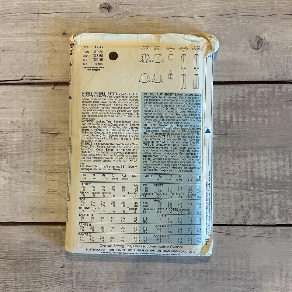 Butterick 4473 Sewing Pattern Track Suit Jacket Pants Shorts MissSz L-XL UNCUT - Image 2 of 3