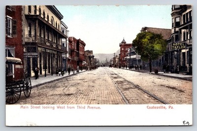 1908 Coatesville PA Main Street Looking West from 3rd Ave Polychrome Postcard