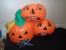 3 VTG Fun World Inflatable Halloween Pumpkin Jack-O-Lanterns Blow Up Happy Sad