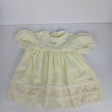 Vintage Style Baby Girls 12 Months Light Yellow Lace Ruffle Dress Puff Sleeve