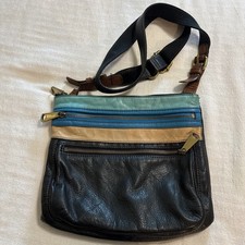 Vtg Fossil Explorer Pebbled Cowhide Leather Crossbody Purse Black Colorblock