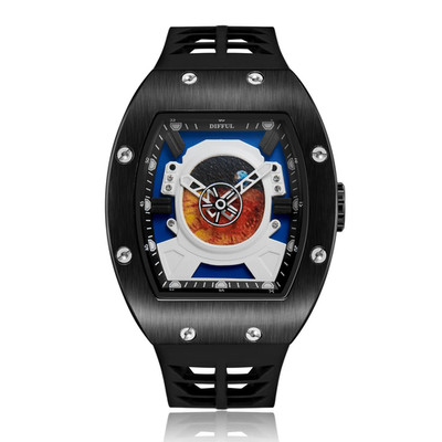 Free Shipping Black Tonneau Shape Silicone Band Astronaut Dial Men Fake Automati