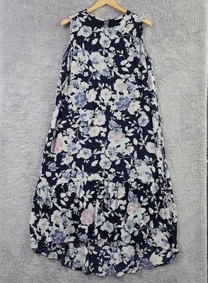 J. Jill Maxi Dress Women's Size 1X Navy Blue Floral Sleeveless Lined Hi-Lo Boho