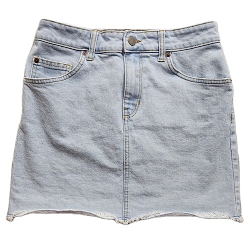 Roxy Denim Jeans Minirock Damen klein blau helle Waschung mittlerer Bund ausgefranster Saum