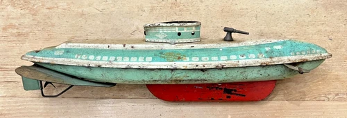 Vintage Wolverine Tin Litho Wind-up Submarine Toy - Works - NO Key - 13" Long