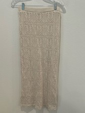 Freshman 1996 Cream Crochet Midi Skirt M Bohemian beach vacation party neutral