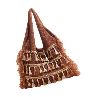 Summer Tassels Beach Bag Aesthetic Hippie Knit Hobos Bag Crochet Toted Bag Gift