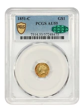 1851-C G$1 PCGS/CAC AU55 - Gold Dollar - Desirable Charlotte Gold Issue