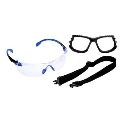 3M Solus 1000-Series Safety Glasses Foam Strap Black/Blue Clear Anti-Fog Lens