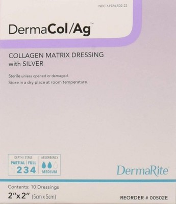 DermaCol/Ag Collagen Matrix Dressing 2x2'' White Silver Chloride Non-Adhesive 1