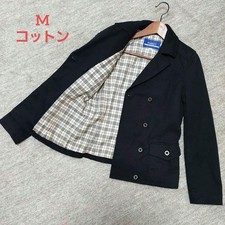 BURBERRY BLUE LABEL Cotton Navy Double Breasted Jacket Size 38 Check FH AEA