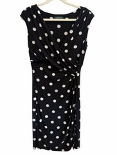 Lauren Ralph Lauren Polka Dot Navy Blue/White Dress faux wrap size 12