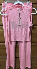 NWT Juicy Couture Velour Pajama Set Pink Lemonade Rhinestone Top Pants S 2pc Sm