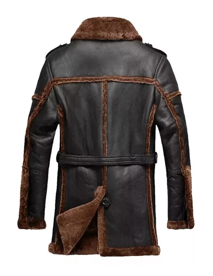 Men’s Brown Sheepskin Aviator Shearling Leather Jacket – Real Fur Winter Coat - Image 2 of 4